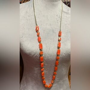 Kate Spade Bright Orange Acrylic Long Gold Tone necklace-Preloved